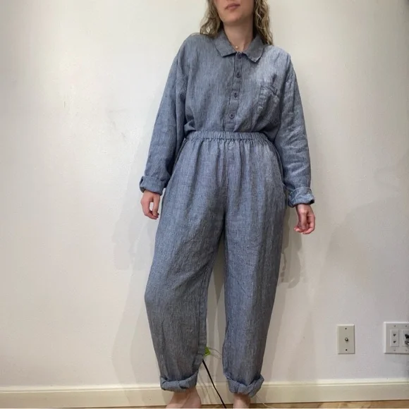 Vintage Flax Blue Plaid Pants Set - Picture 5 of 7